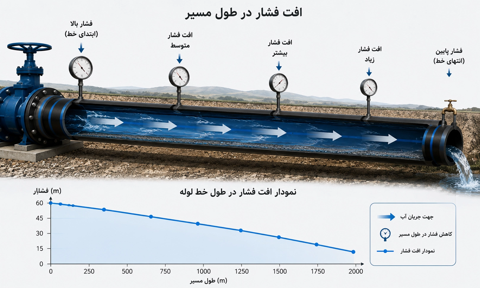 افت فشار در طول مسیر